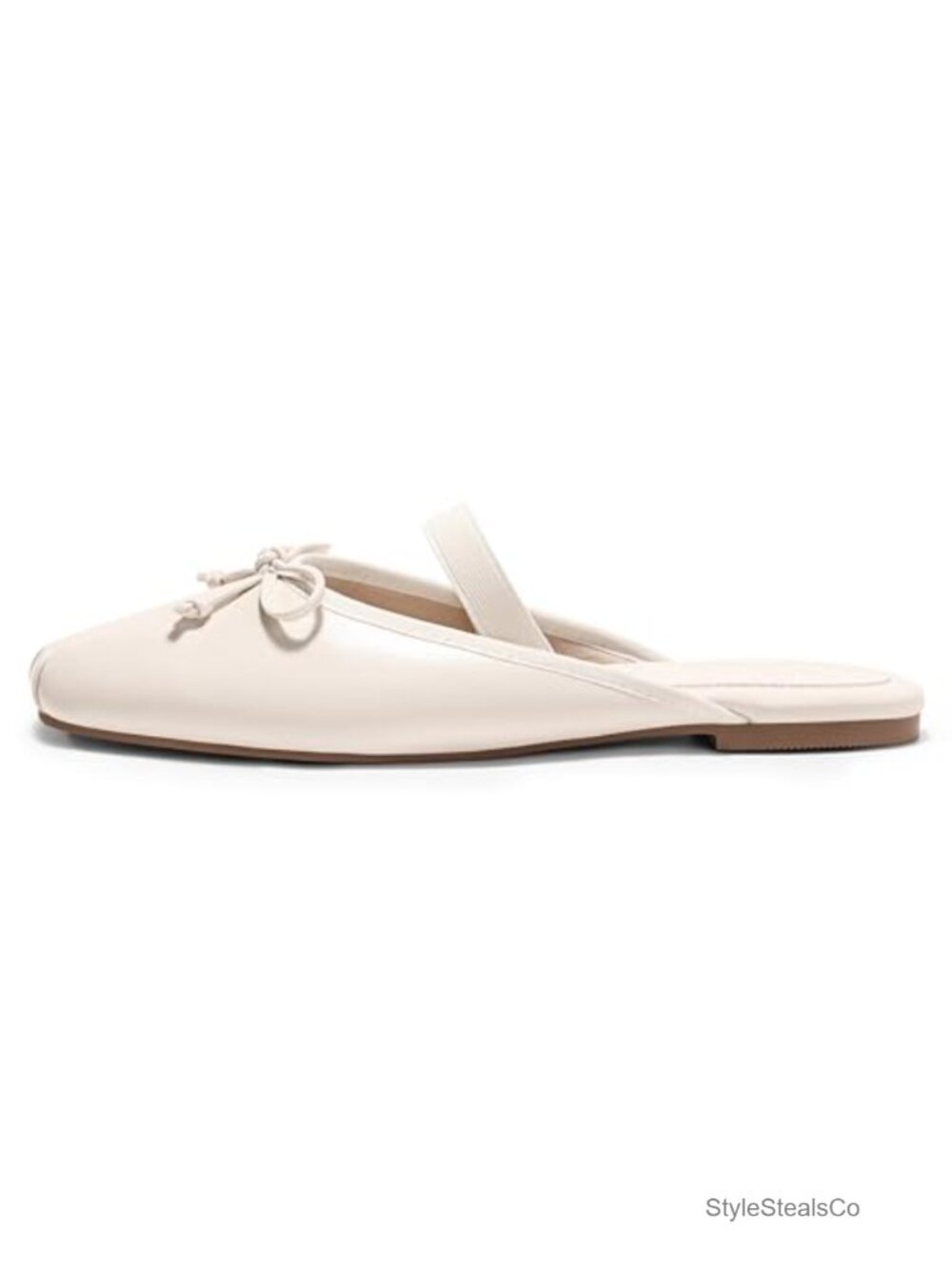Faux Leather Bow Square Toe Slip On Mules Ballet Flats